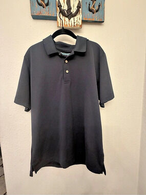 Cubavera Solid Textured Polo Men's Black Polo Shirt Size Large